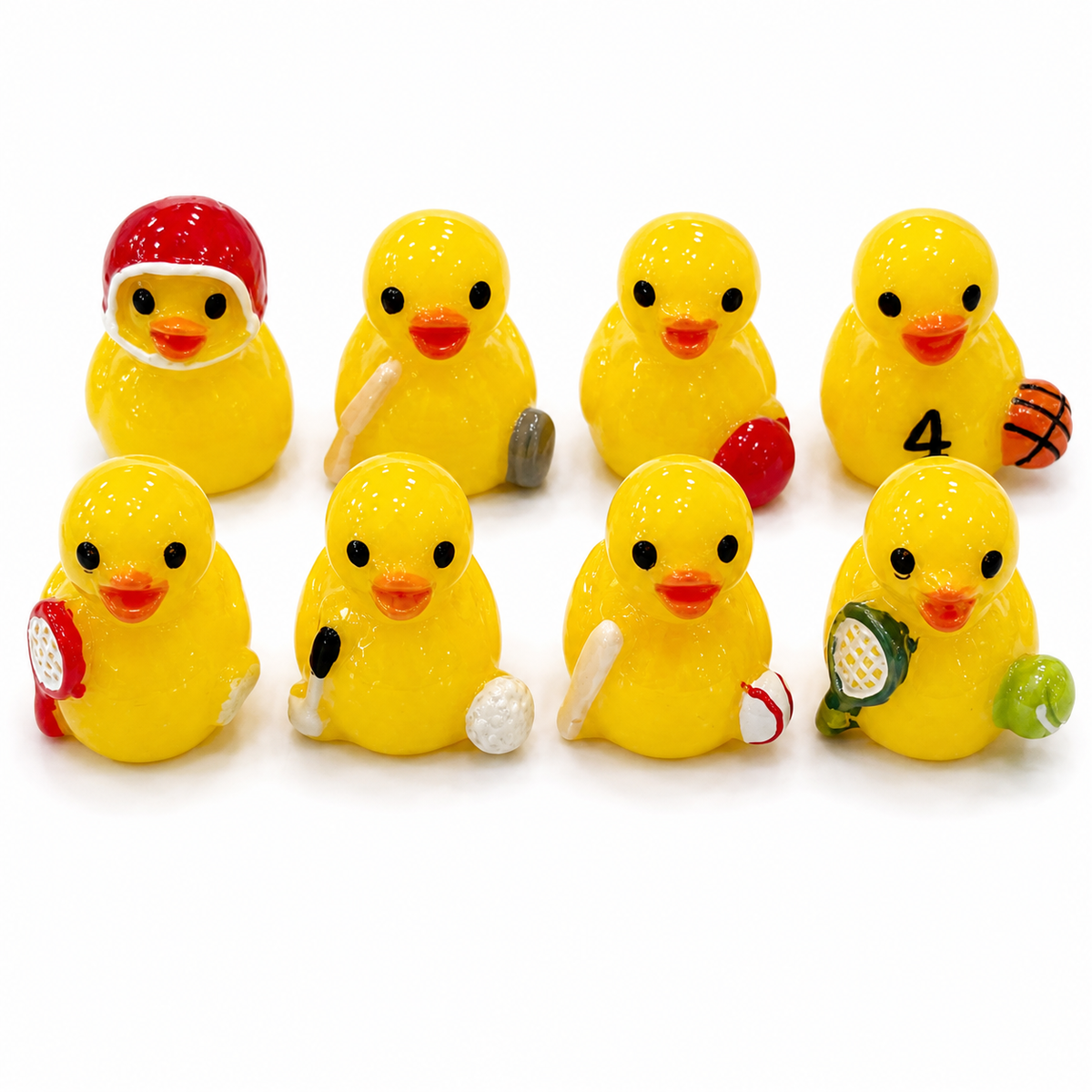 Set of 8, Sports Themed Mini Resin Ducks, Magnetic or Non-Magnetic, Optional Personalized Duck Hiding Tags