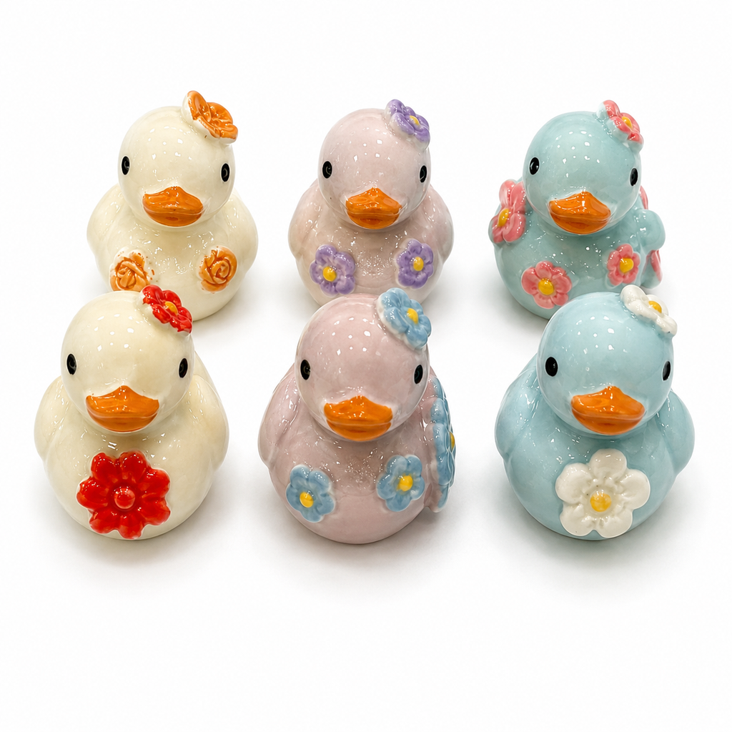 Set of 6, Floral Themed Mini Resin Ducks, Magnetic or Non-Magnetic, Optional Personalized Duck Hiding Tags
