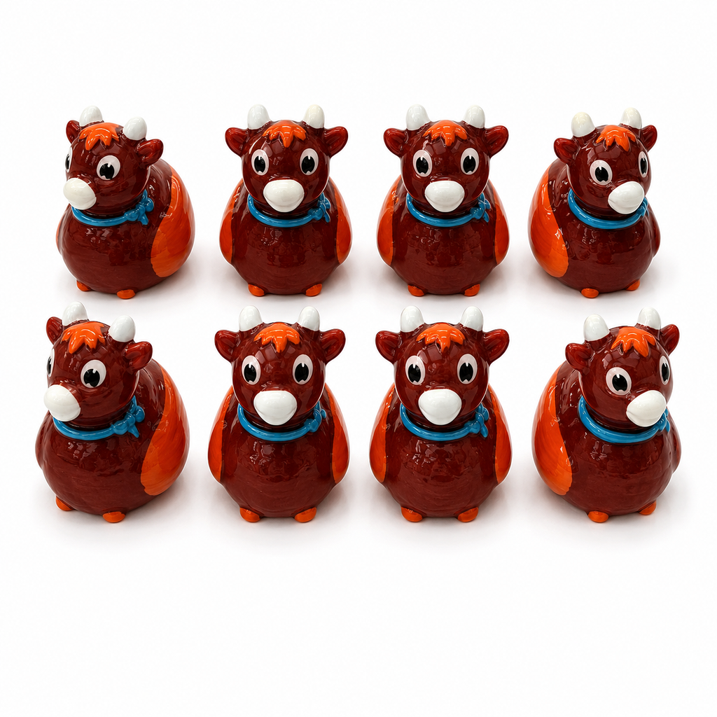 Set of 8, Highland Cow Themed Mini Resin Ducks, Magnetic or Non-Magnetic, Optional Personalized Duck Hiding Tags