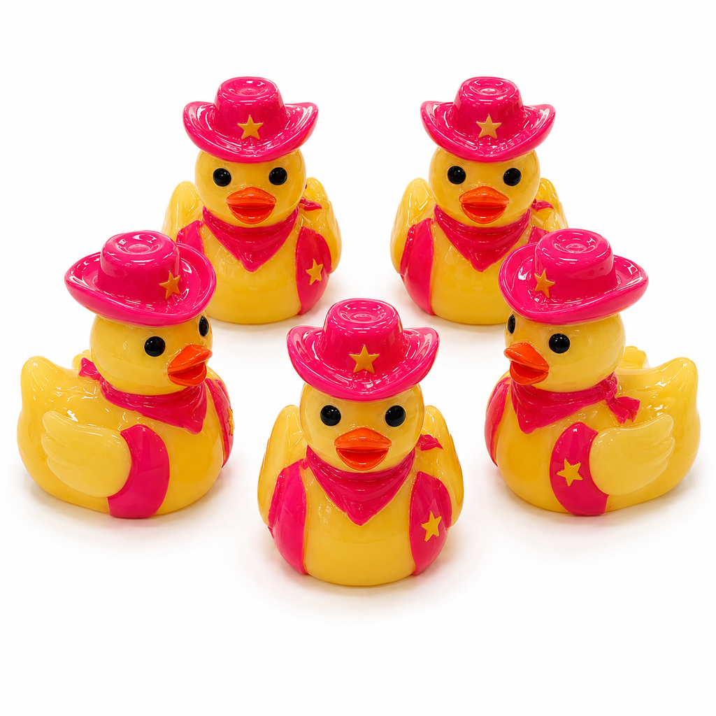 Set of 5, Pink Cowgirl Themed Mini Resin Ducks, Magnetic or Non-Magnetic, Optional Personalized Duck Hiding Tags