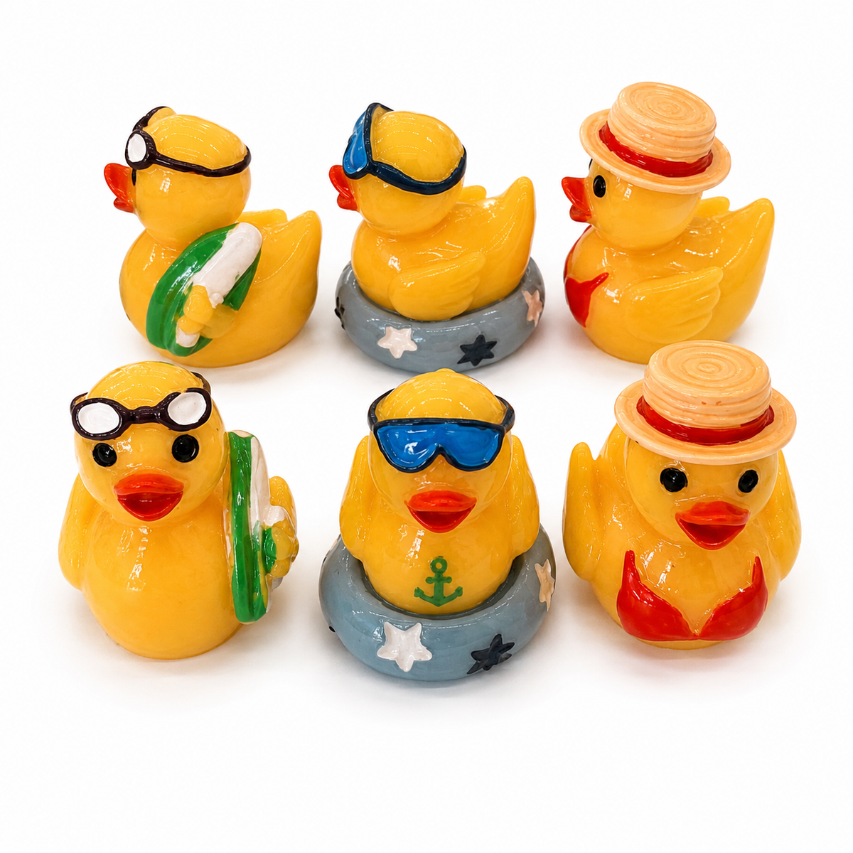 Set of 6, Pool Time Themed Mini Resin Ducks, Magnetic or Non-Magnetic, Optional Personalized Duck Hiding Tags