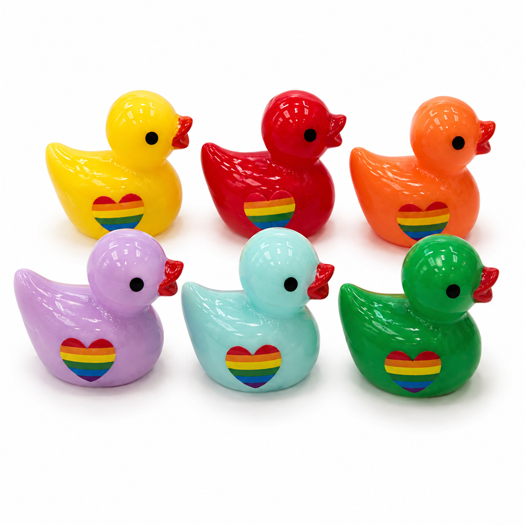 Set of 6, Colorful Rainbow Themed Mini Resin Ducks, Magnetic or Non-Magnetic, Optional Personalized Duck Hiding Tags