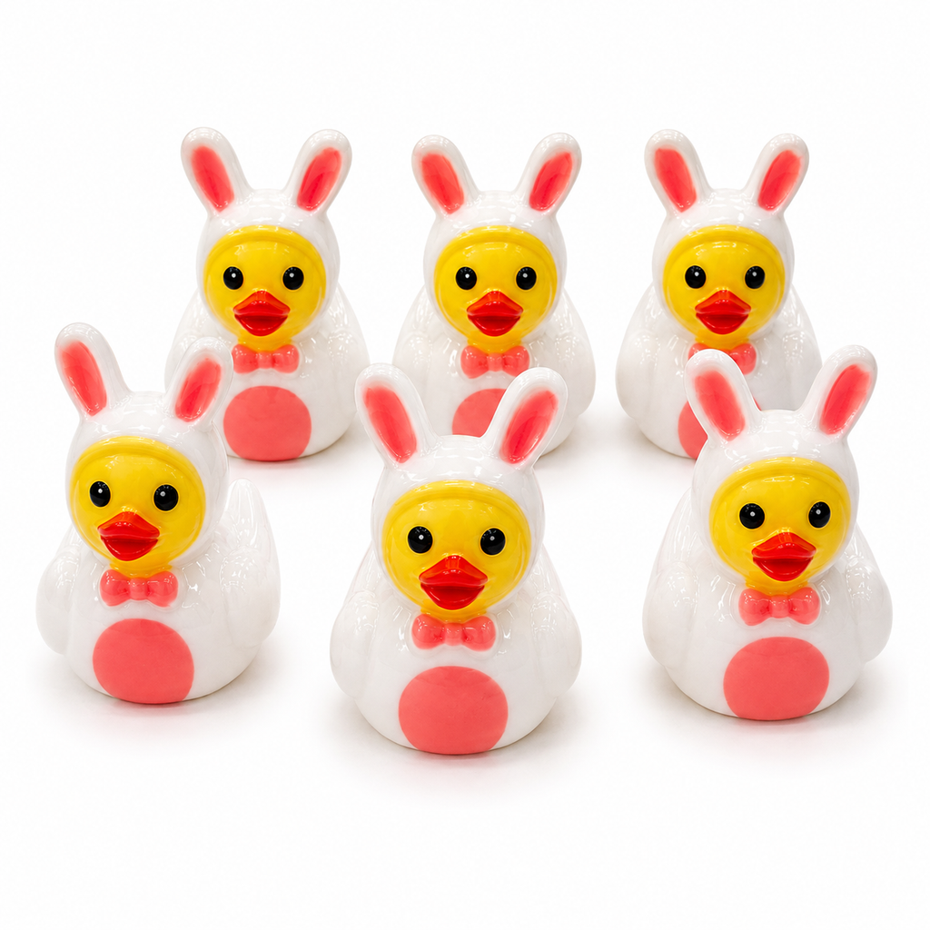 Set of 5, Bunny Rabbit Costume Themed Mini Resin Ducks, Magnetic or Non-Magnetic, Optional Personalized Duck Hiding Tags