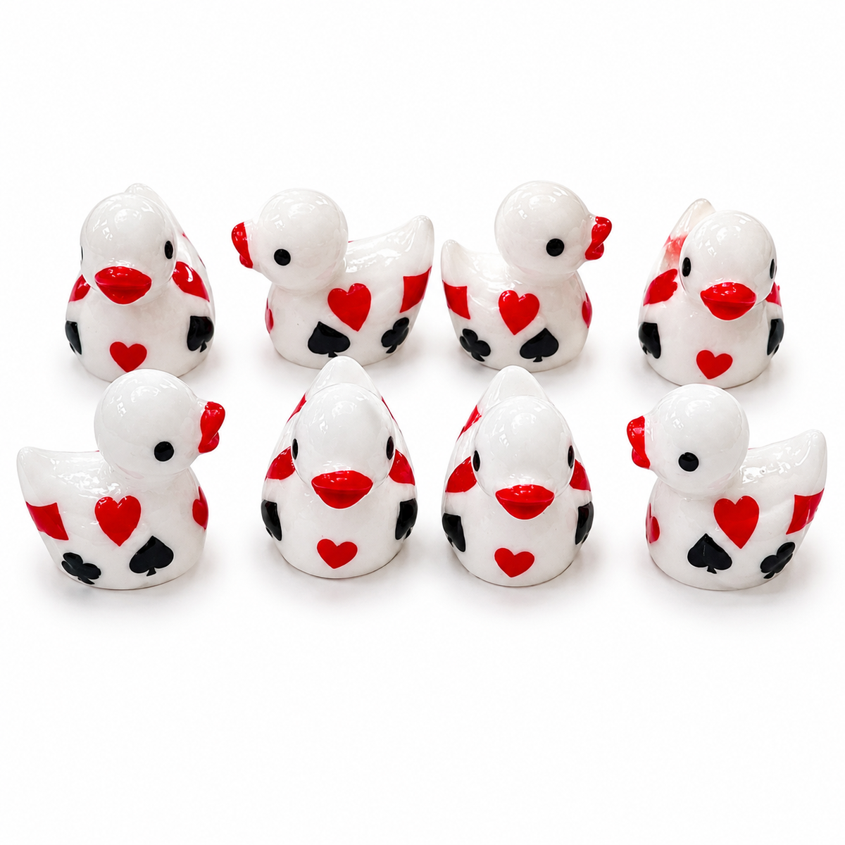 Set of 8, White Casino Poker Card Themed Mini Resin Ducks, Magnetic or Non-Magnetic, Optional Personalized Duck Hiding Tags