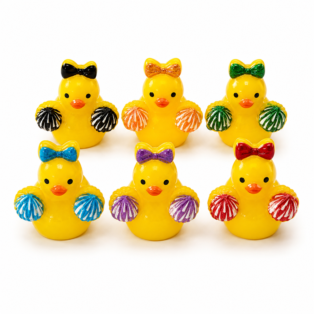 Set of 6, Cheerleader Themed Mini Resin Ducks, Magnetic or Non-Magnetic, Optional Personalized Duck Hiding Tags