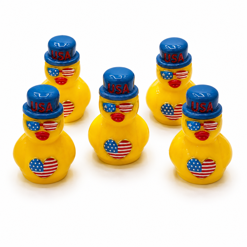 Set of 5, Yellow Patriotic American Flag Themed Mini Resin Ducks, Magnetic or Non-Magnetic, Optional Personalized Duck Hiding Tags