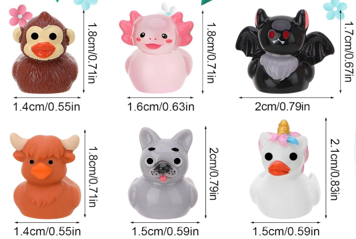 Set of 6, Novelty Animal Themed Mini Resin Ducks, Magnetic or Non-Magnetic, Optional Personalized Duck Hiding Tags