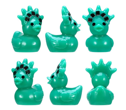 Set of 5, Green Statue of Liberty Themed Mini Resin Ducks, Magnetic or Non-Magnetic, Optional Personalized Duck Hiding Tags