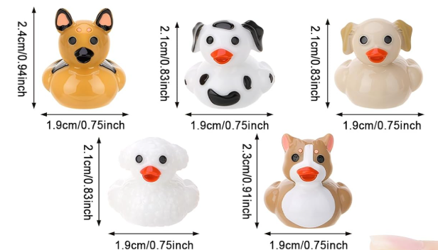 Set of 5, Puppy Dog Themed Mini Resin Ducks, Magnetic or Non-Magnetic, Optional Personalized Duck Hiding Tags