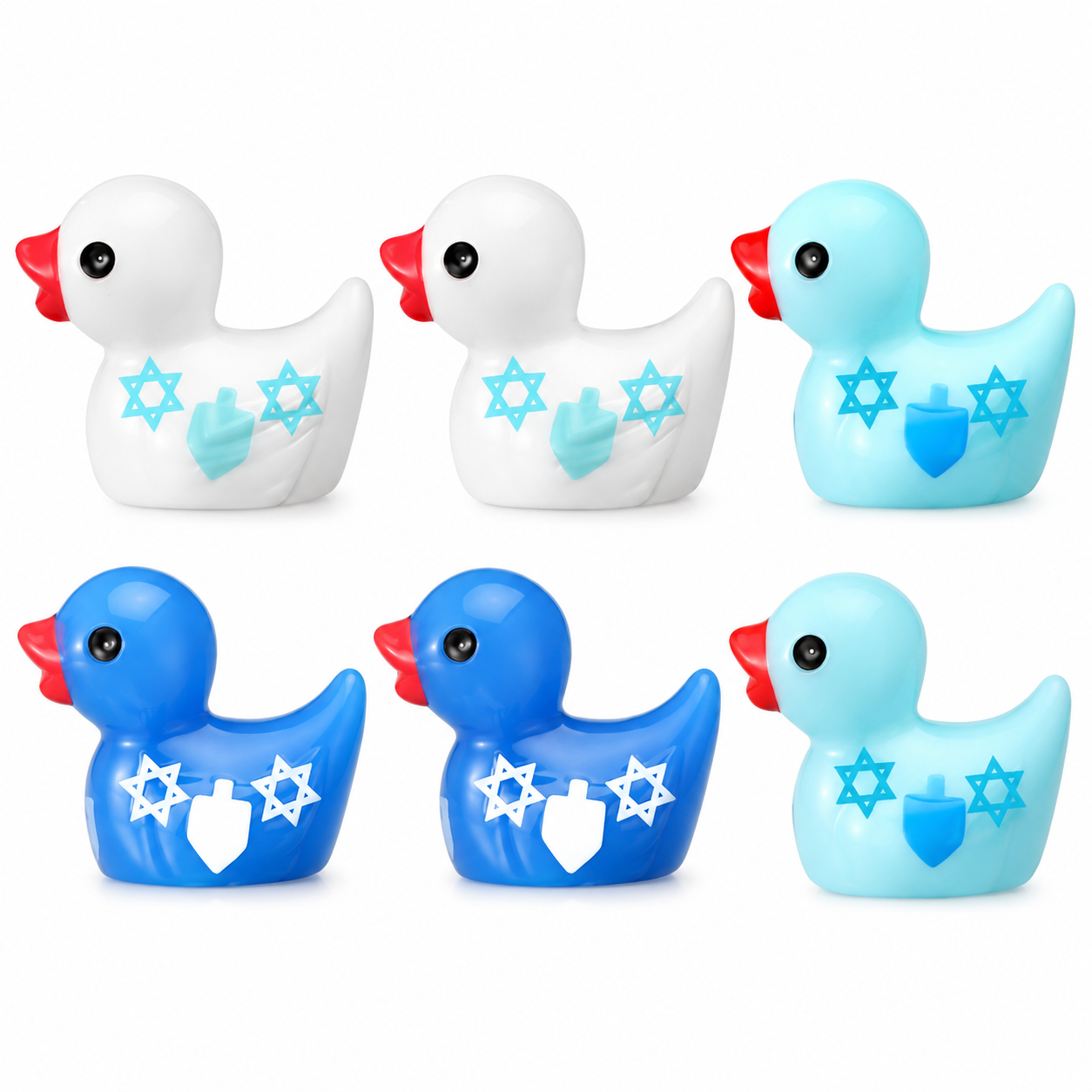 Set of 6, Hanukkah Jewish Themed Mini Resin Ducks, Magnetic or Non-Magnetic, Optional Personalized Duck Hiding Tags