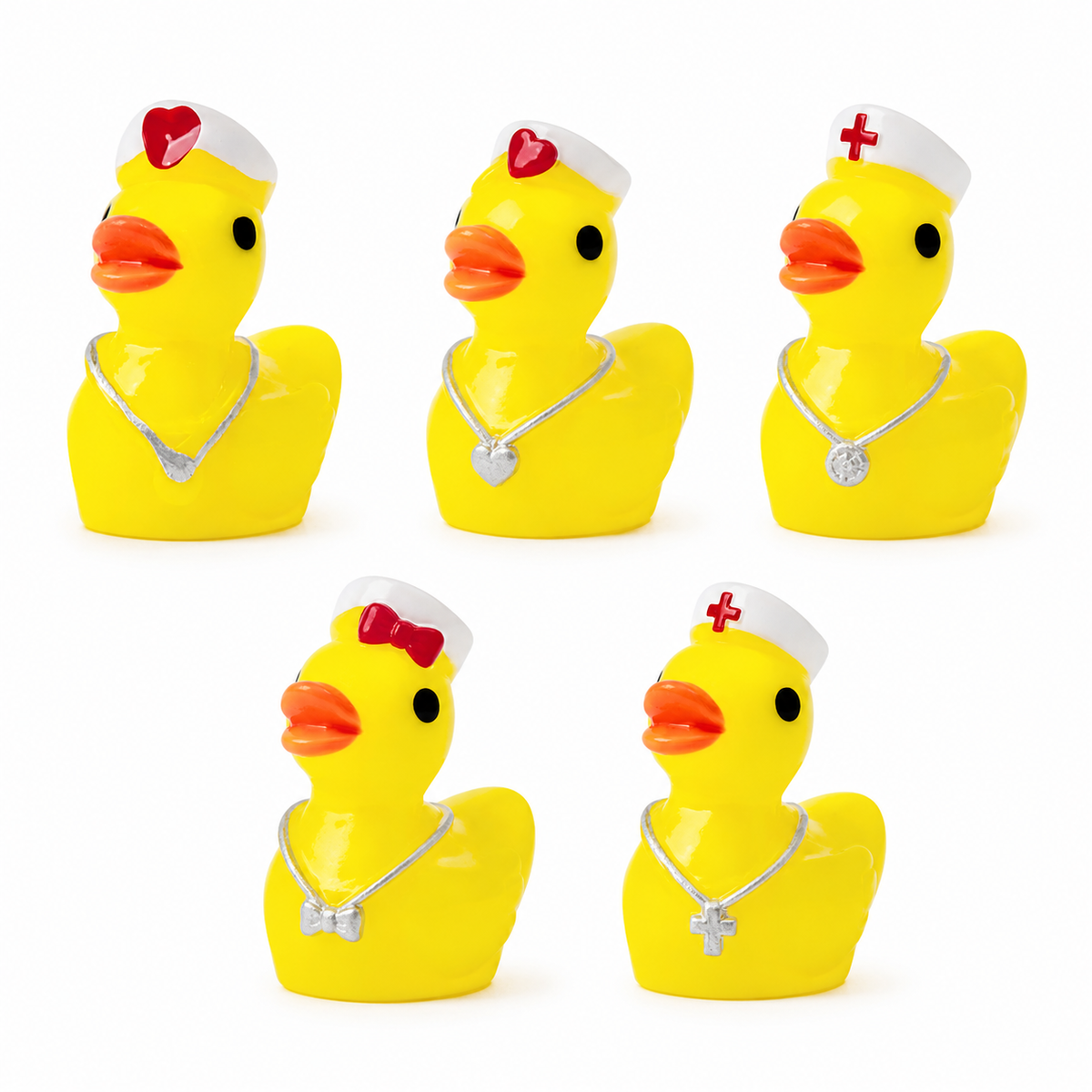 Set of 5, Yellow Nurse Themed Mini Resin Ducks, Magnetic or Non-Magnetic, Optional Personalized Duck Hiding Tags
