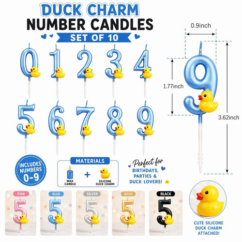 Blue rubber duck charm number candles set 0–9 birthday candles