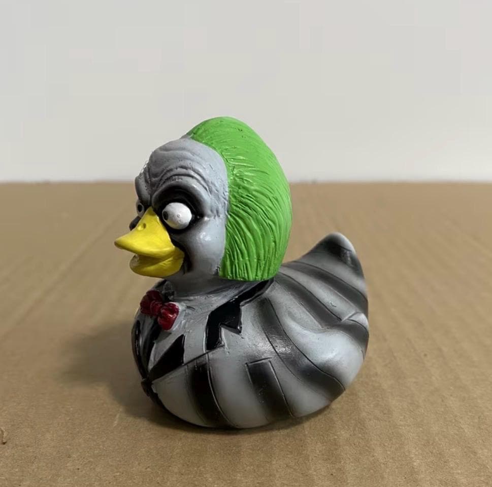 Large resin -beetlejuice themed duck, hand painted resin figurine, horror halloween collectible