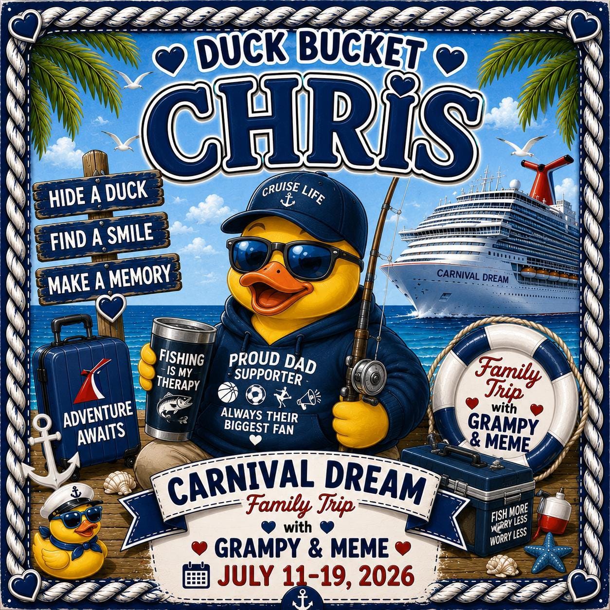 Personalized cruise duck bucket label – custom vinyl sticker (fits medium bucket)