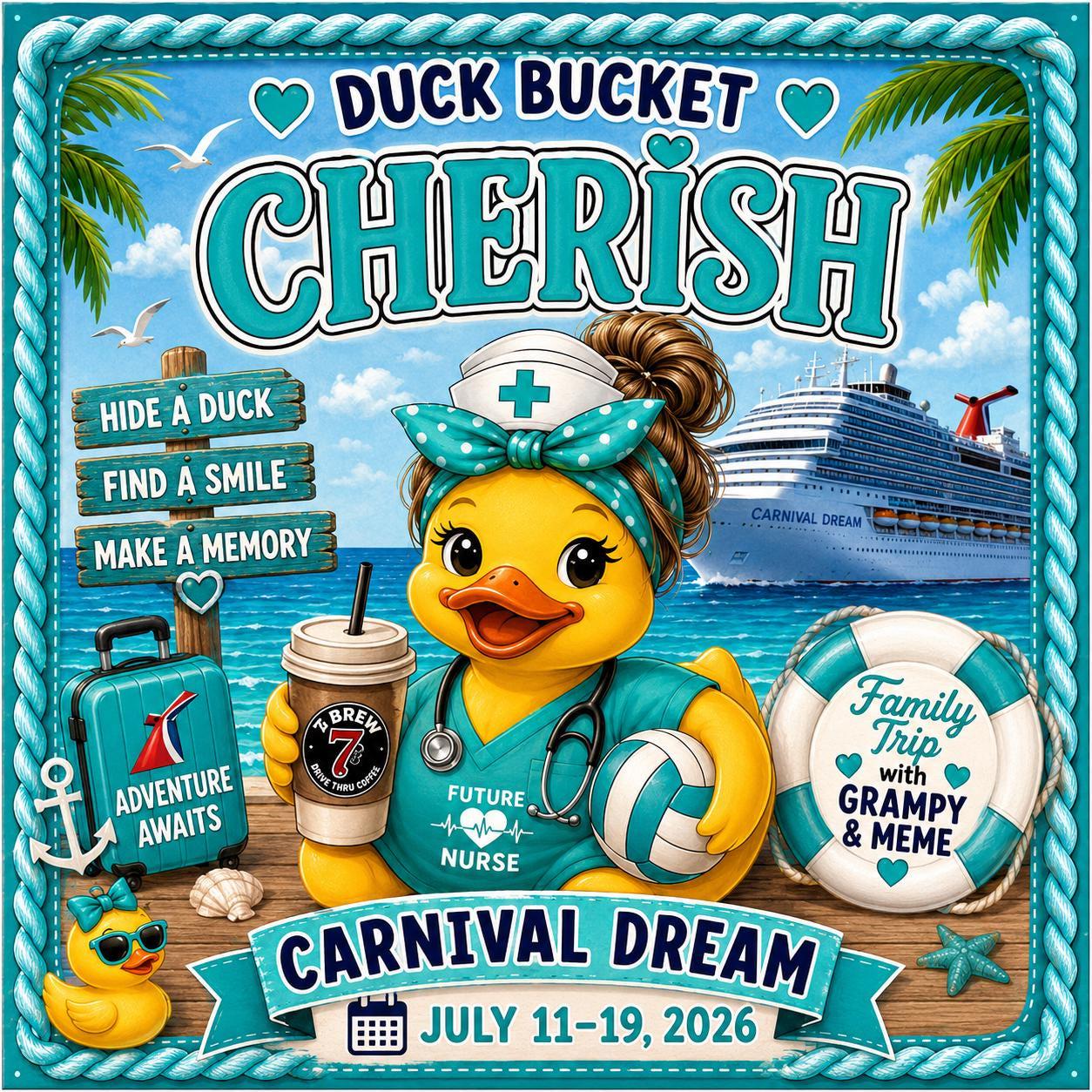 Personalized cruise duck bucket label – custom vinyl sticker (fits medium bucket)