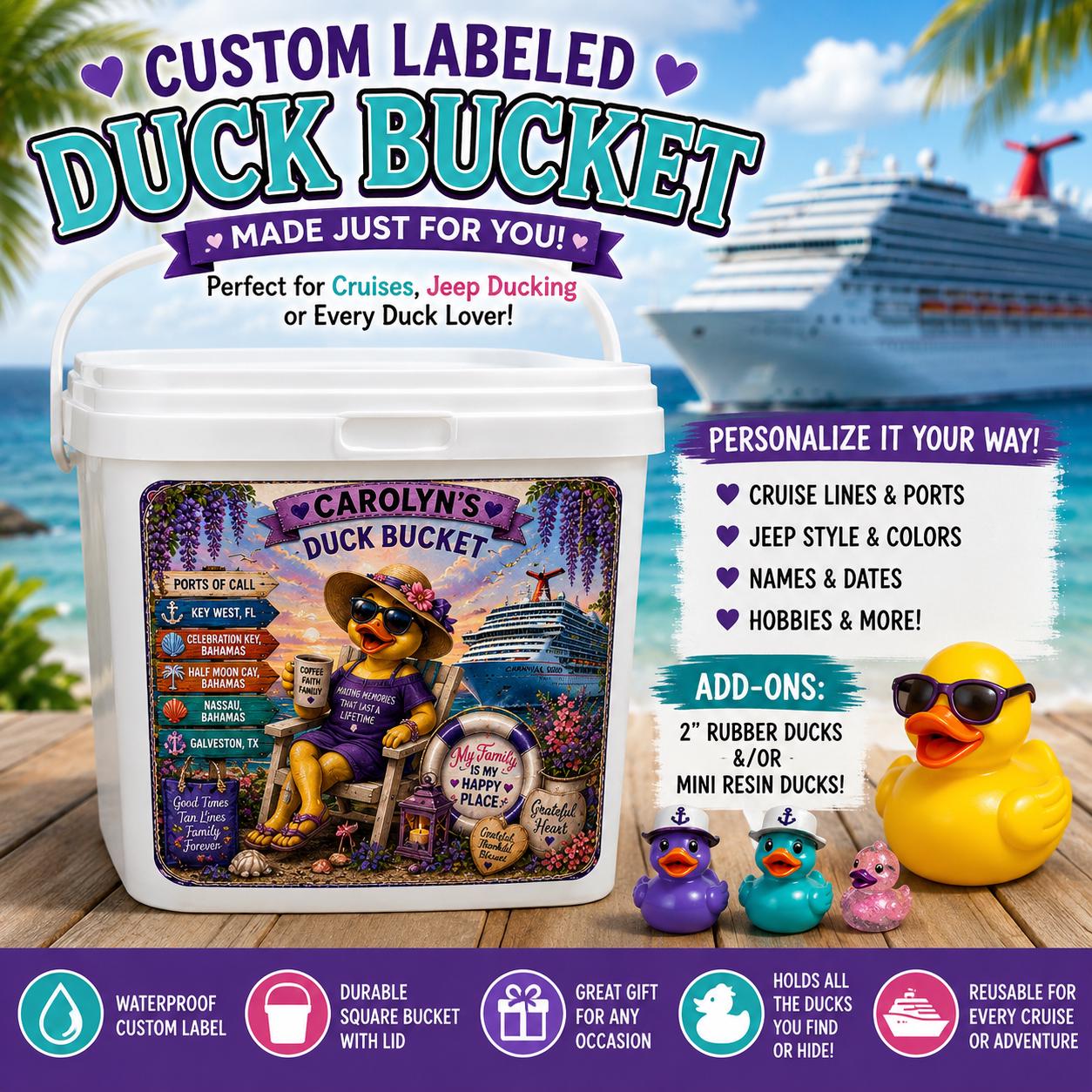 Personalized Duck Bucket for Cruise or Jeep Ducking | Custom Label Container