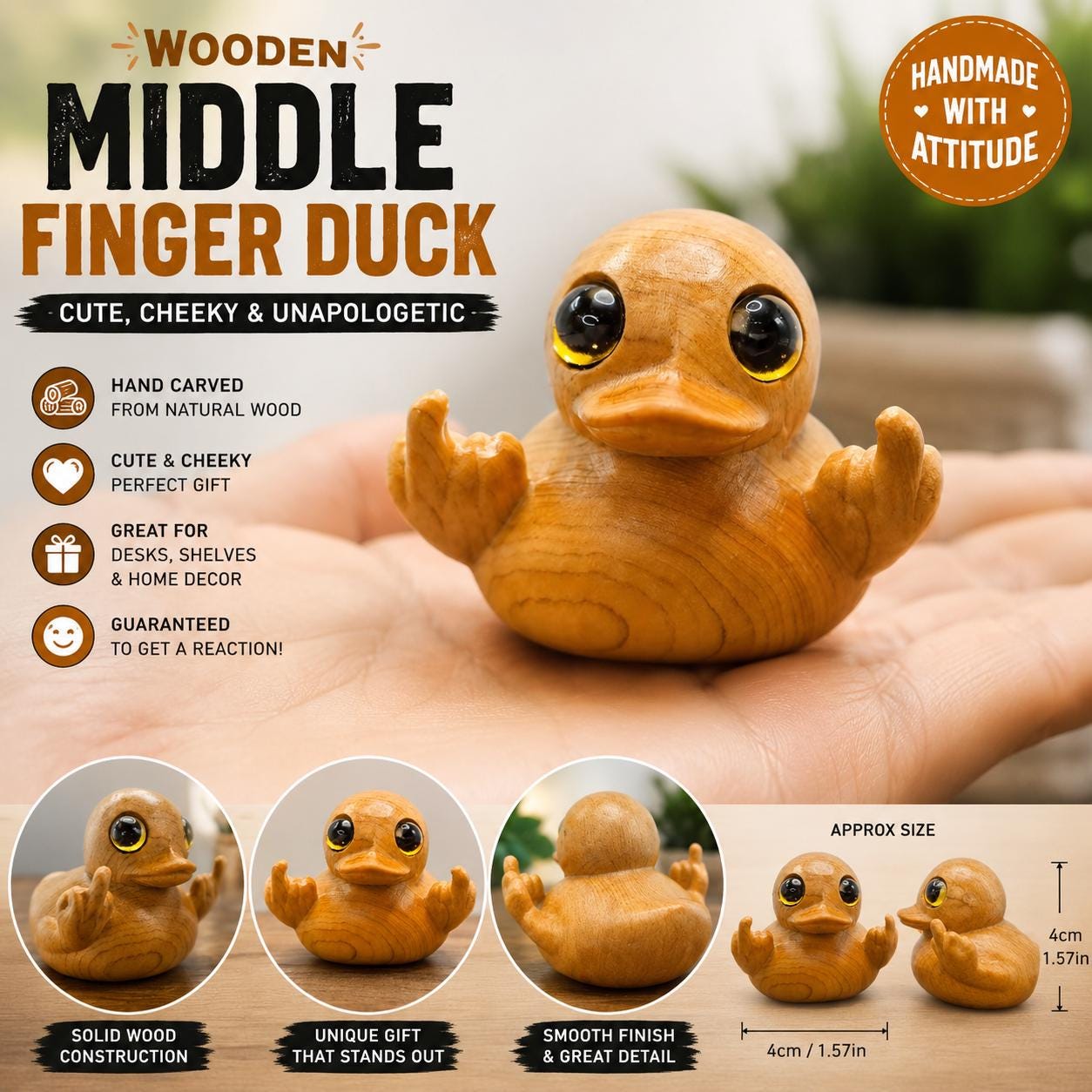 Wooden middle finger duck funny desk decor handmade duck figurine cute rude gift office shelf decor