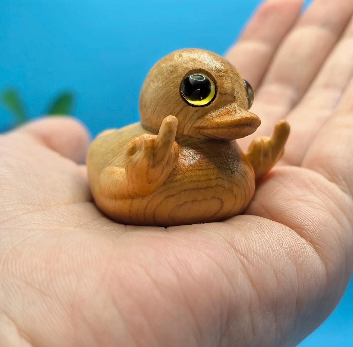 Wooden middle finger duck funny desk decor handmade duck figurine cute rude gift office shelf decor