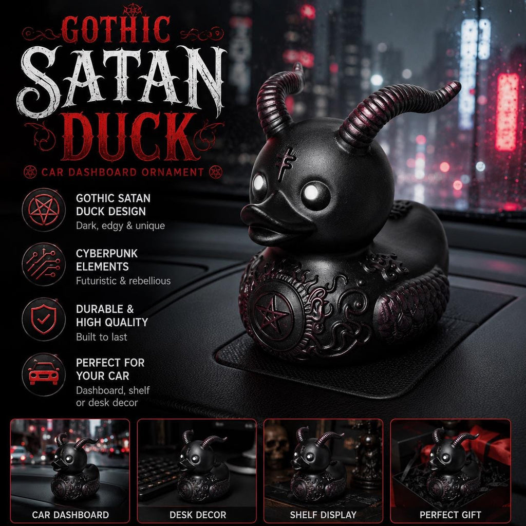 Large resin -gothic satan duck car dashboard ornament – cyberpunk devil duck collectible desk decor