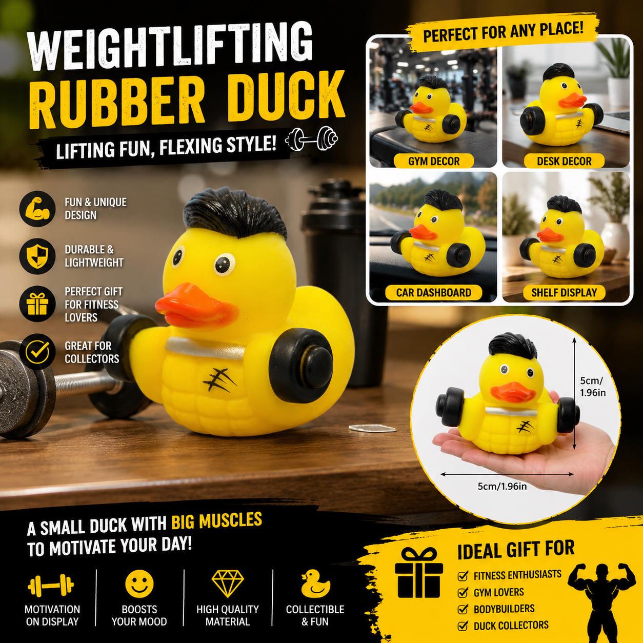 2 inch - weightlifting rubber duck – buff bodybuilder gym decor ornament (5cm)