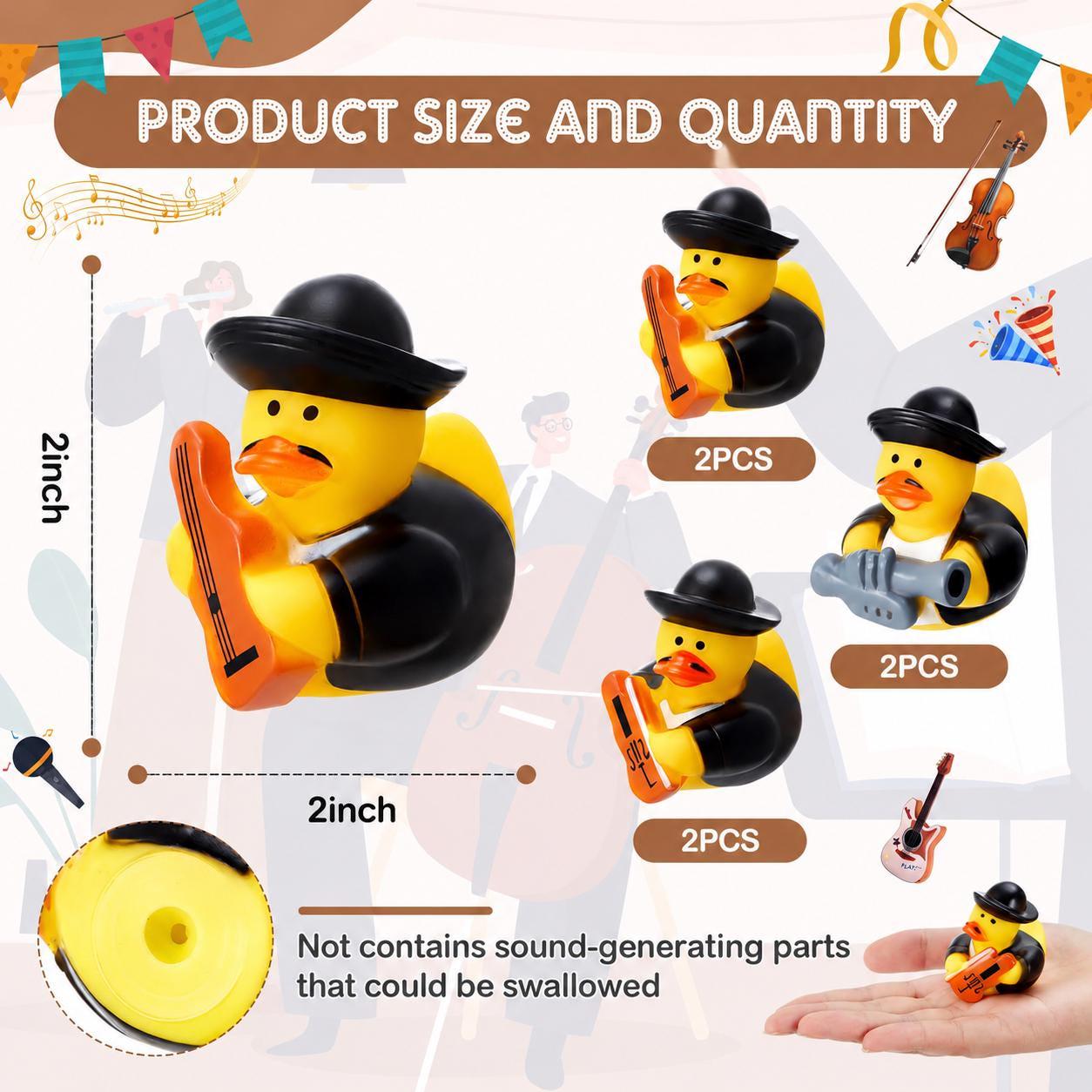 2 inch - 6pc mariachi band rubber ducks – 2” fiesta duck set