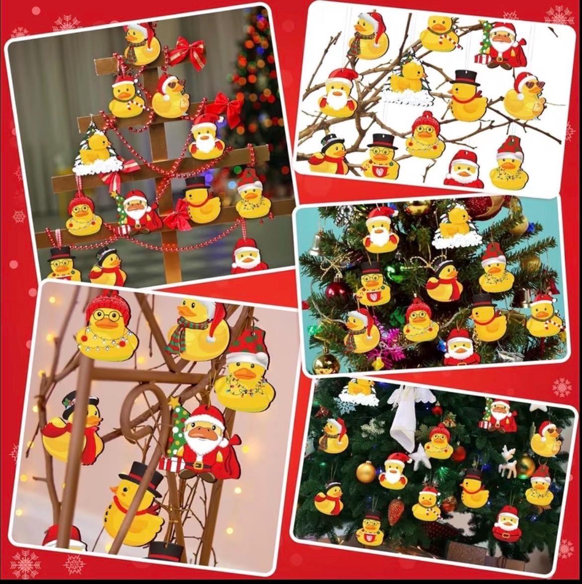 12-Piece Wooden Duck Christmas Ornaments – Festive Holiday Decorations, Rustic Tree Hanging Set