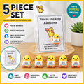 5 Piece Mini Positive Duck Figurines with Inspirational Cards – Emotional Support Duck Gifts –Party Favors for Coworkers (Magnetic Options)