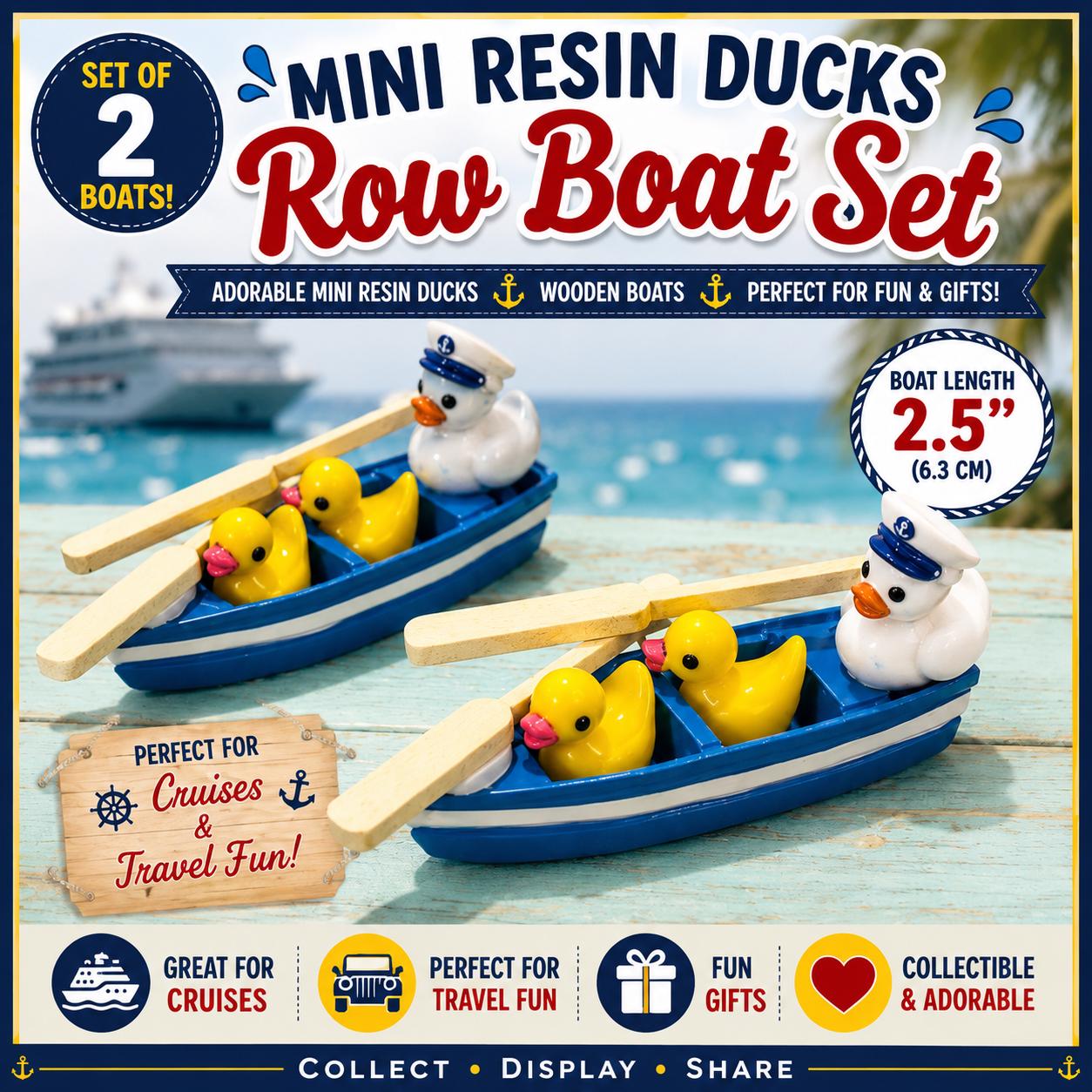 Mini resin duck row boat set – handmade wooden boat with mini duck family, cruise duck gift, nautical duck decor, Dashboard Display/Collecti