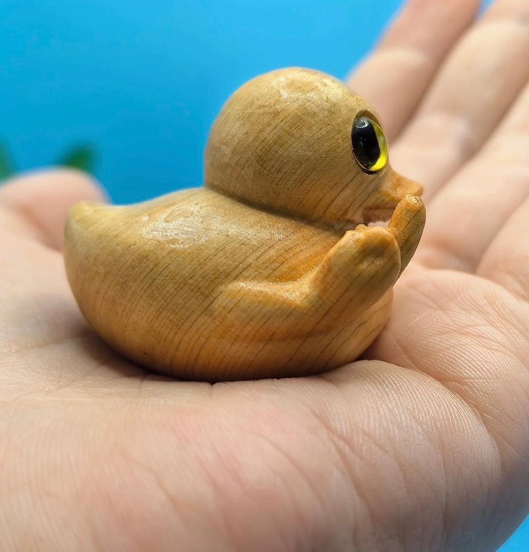 Wooden middle finger duck funny desk decor handmade duck figurine cute rude gift office shelf decor