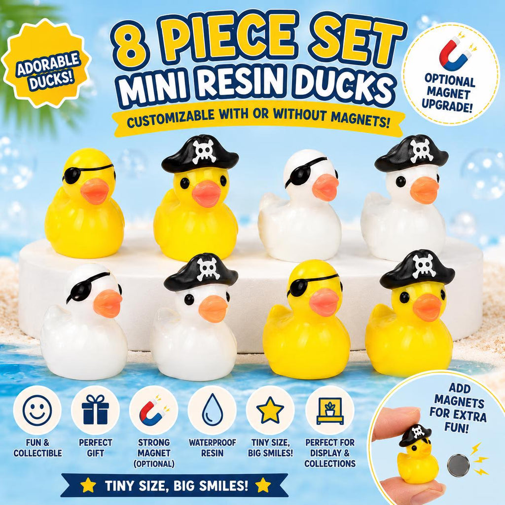 Set of 8, Pirate Themed Mini Resin Ducks, Magnetic or Non-Magnetic, Optional Personalized Duck Hiding Tags