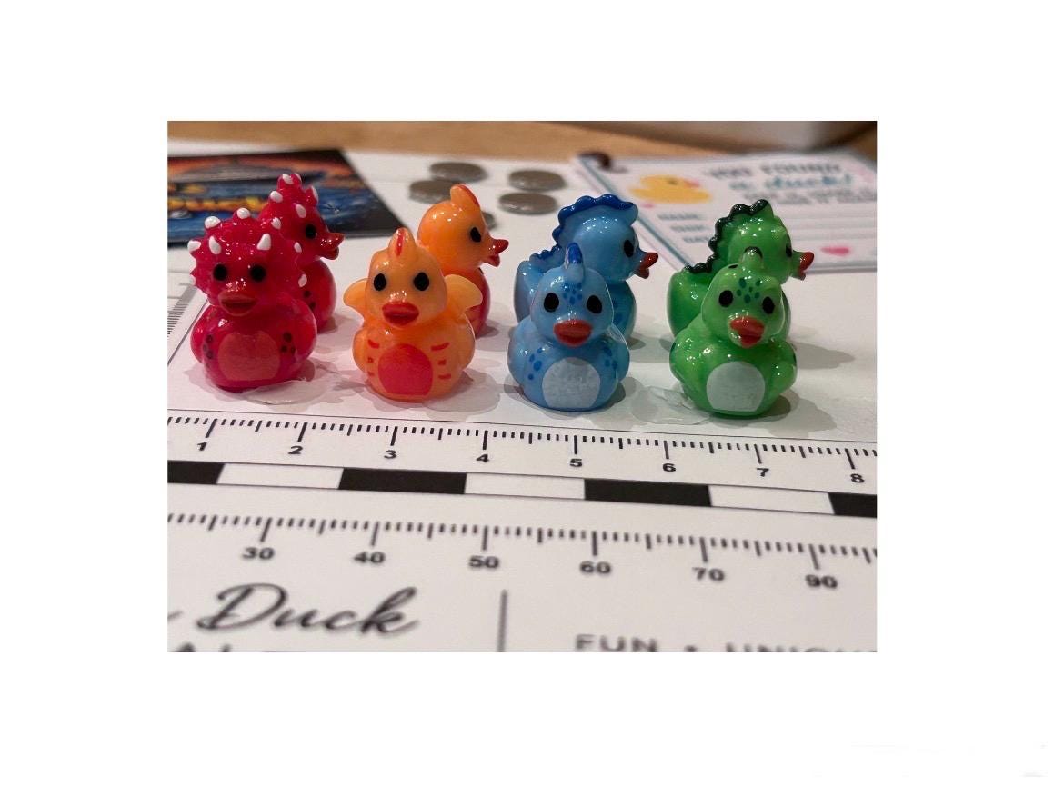 Set of 8, Dinosaur Themed Mini Resin Ducks, Magnetic or Non-Magnetic, Optional Personalized Duck Hiding Tags