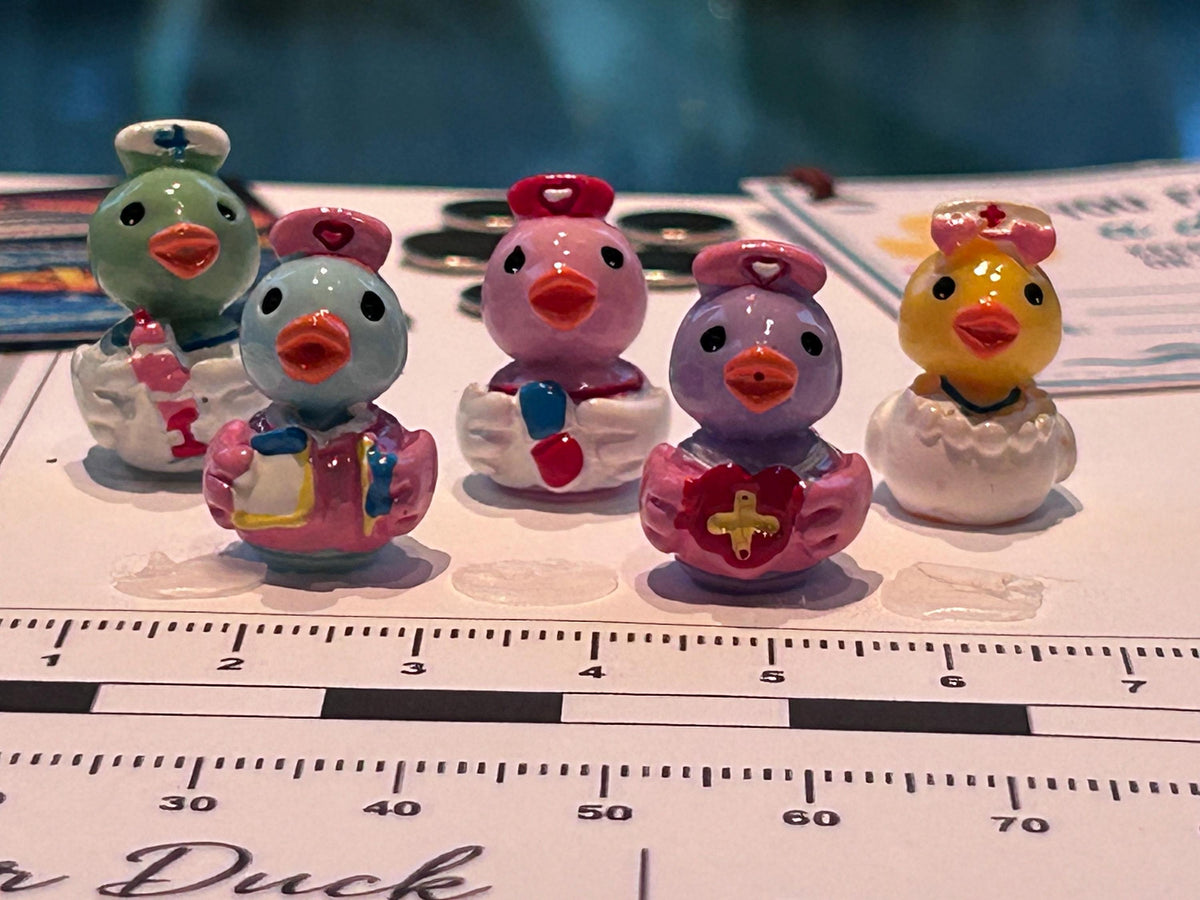Set of 5, Nurse Themed Mini Resin Ducks, Magnetic or Non-Magnetic, Optional Personalized Duck Hiding Tags