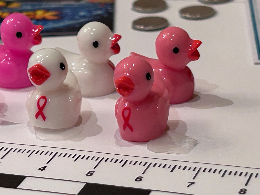 Set of 6, Pink Ribbon Cancer Awareness Themed Mini Resin Ducks, Magnetic or Non-Magnetic, Optional Personalized Duck Hiding Tags