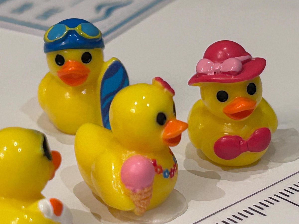 Set of 5, Summer Beach Themed Mini Resin Ducks, Magnetic or Non-Magnetic, Optional Personalized Duck Hiding Tags