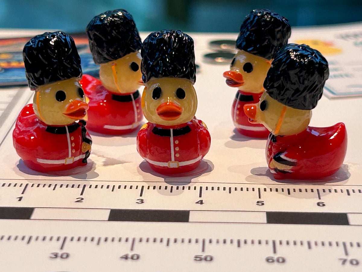 Set of 5, British Soldier Themed Mini Resin Ducks, Magnetic or Non-Magnetic, Optional Personalized Duck Hiding Tags