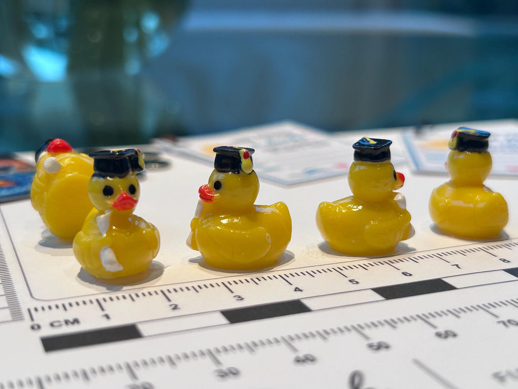Set of 5, Graduation Themed Mini Resin Ducks, Magnetic or Non-Magnetic, Optional Personalized Duck Hiding Tags