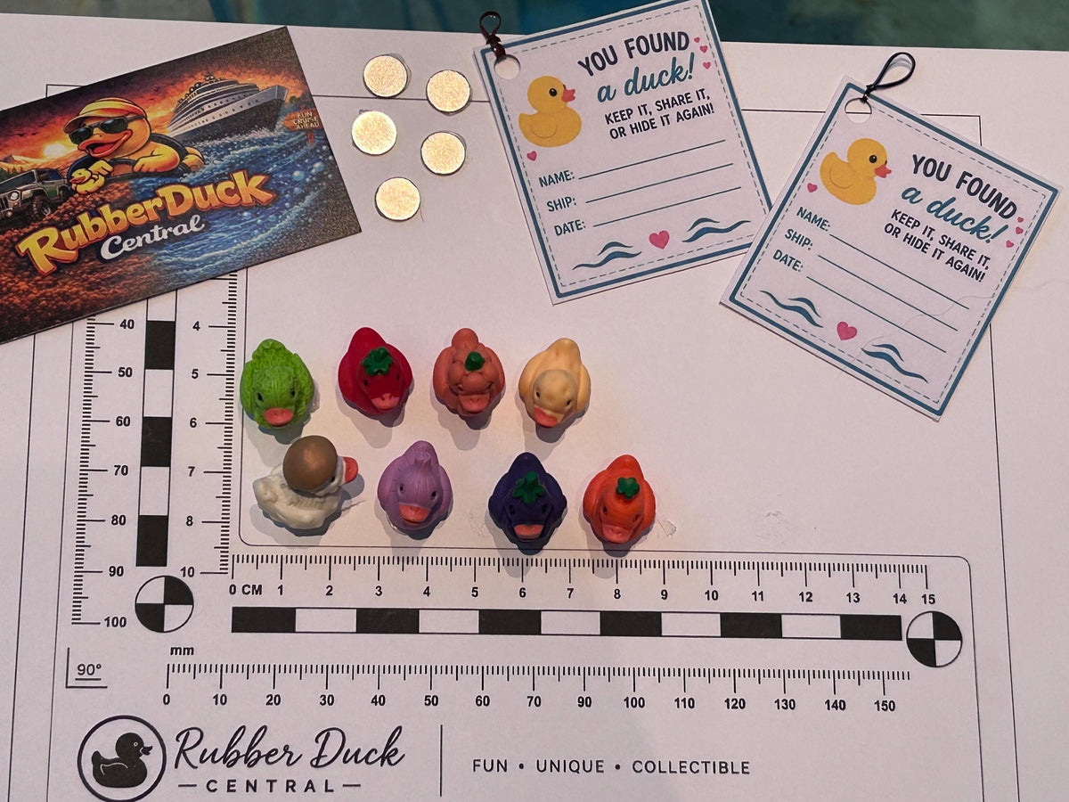 Set of 8, Vegetable Themed Mini Resin Ducks, Magnetic or Non-Magnetic, Optional Personalized Duck Hiding Tags