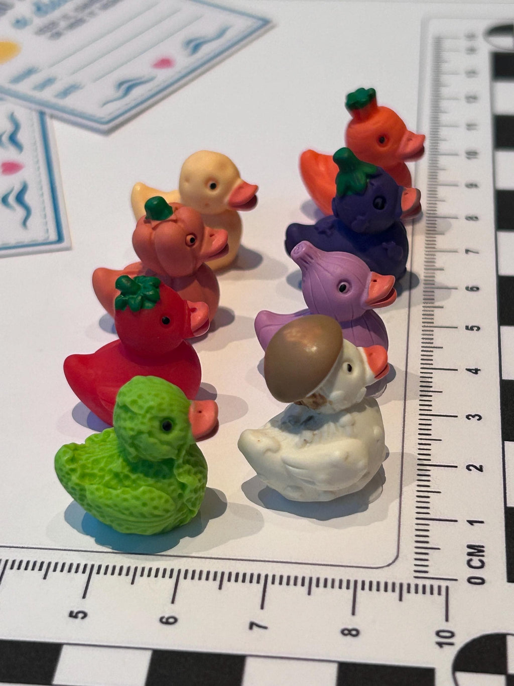 Set of 8, Vegetable Themed Mini Resin Ducks, Magnetic or Non-Magnetic, Optional Personalized Duck Hiding Tags
