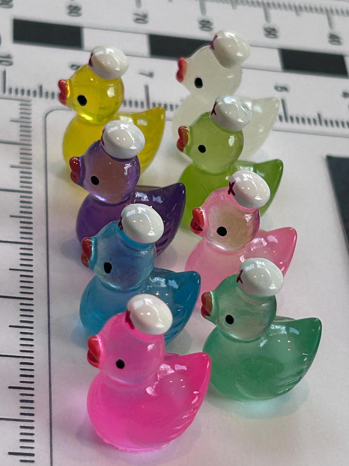 Set of 8, Glow-in-the-Dark Nurse Themed Mini Resin Ducks, Magnetic or Non-Magnetic, Optional Personalized Duck Hiding Tags
