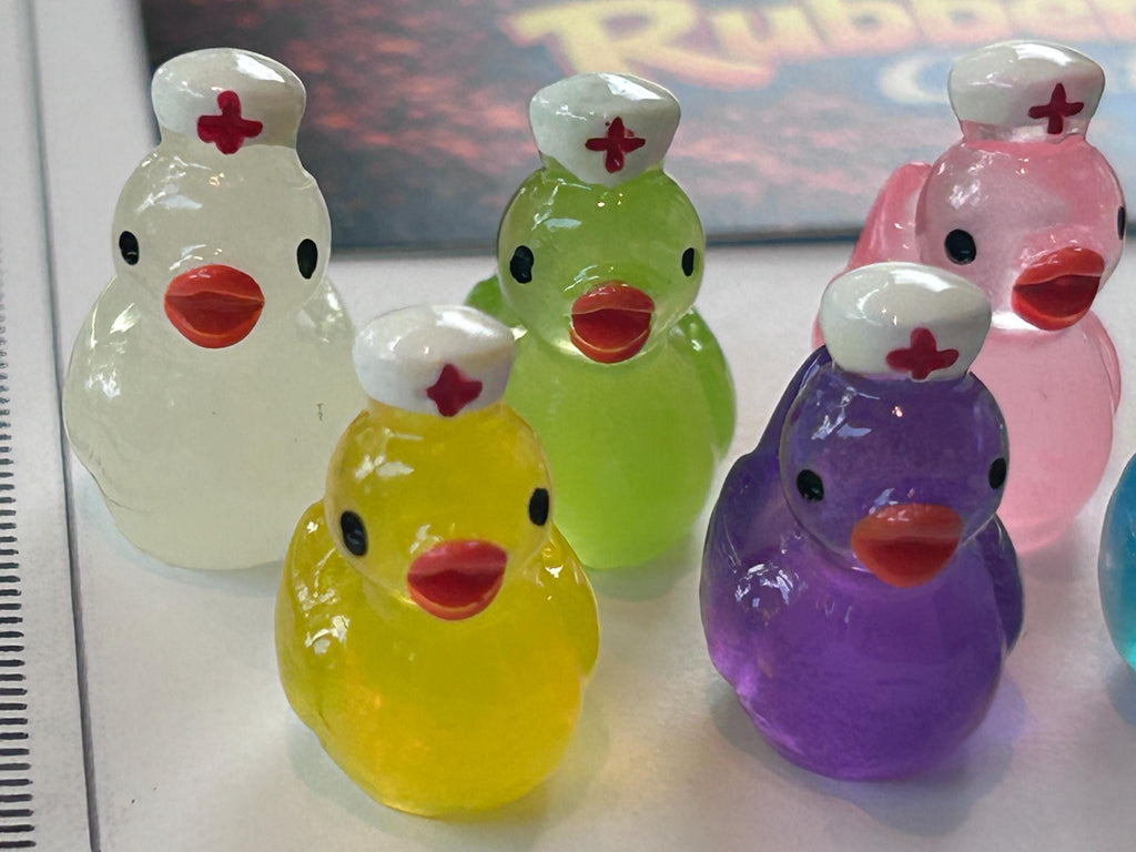 Set of 8, Glow-in-the-Dark Nurse Themed Mini Resin Ducks, Magnetic or Non-Magnetic, Optional Personalized Duck Hiding Tags