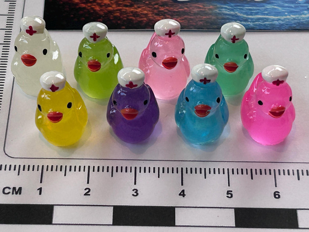 Set of 8, Glow-in-the-Dark Nurse Themed Mini Resin Ducks, Magnetic or Non-Magnetic, Optional Personalized Duck Hiding Tags