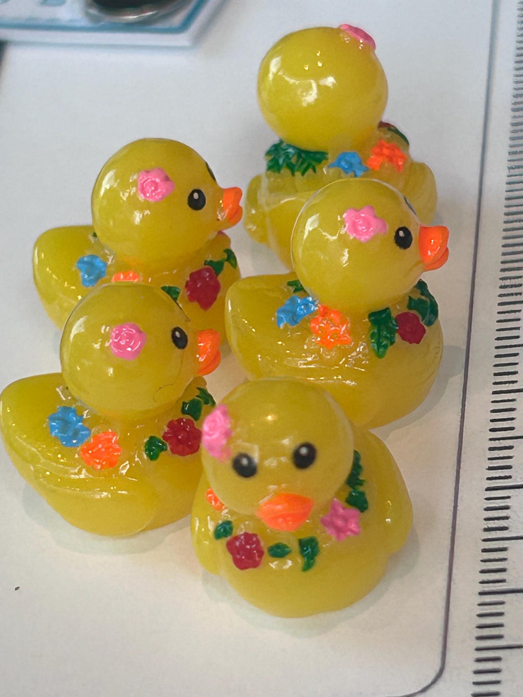 Set of 5, Hawaiian Lei Themed Mini Resin Ducks, Magnetic or Non-Magnetic, Optional Personalized Duck Hiding Tags