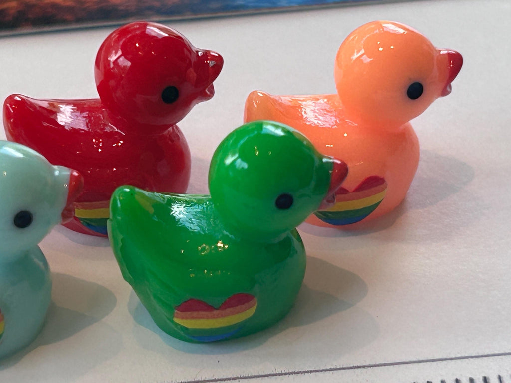 Set of 6, Colorful Rainbow Themed Mini Resin Ducks, Magnetic or Non-Magnetic, Optional Personalized Duck Hiding Tags