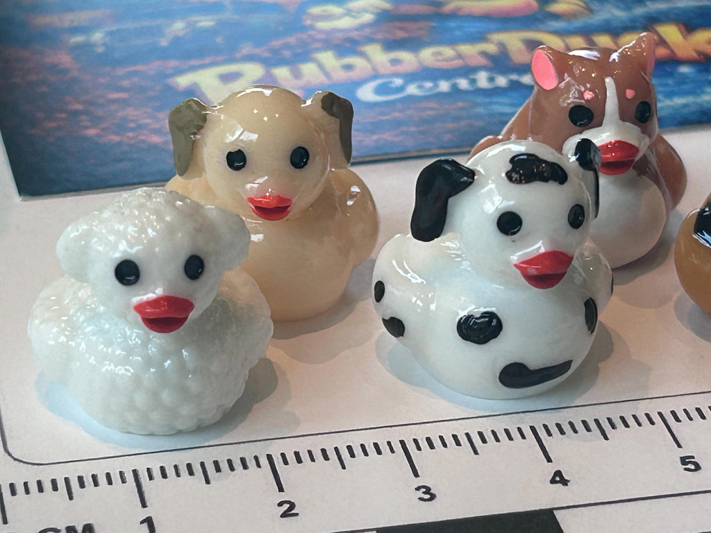 Set of 5, Puppy Dog Themed Mini Resin Ducks, Magnetic or Non-Magnetic, Optional Personalized Duck Hiding Tags