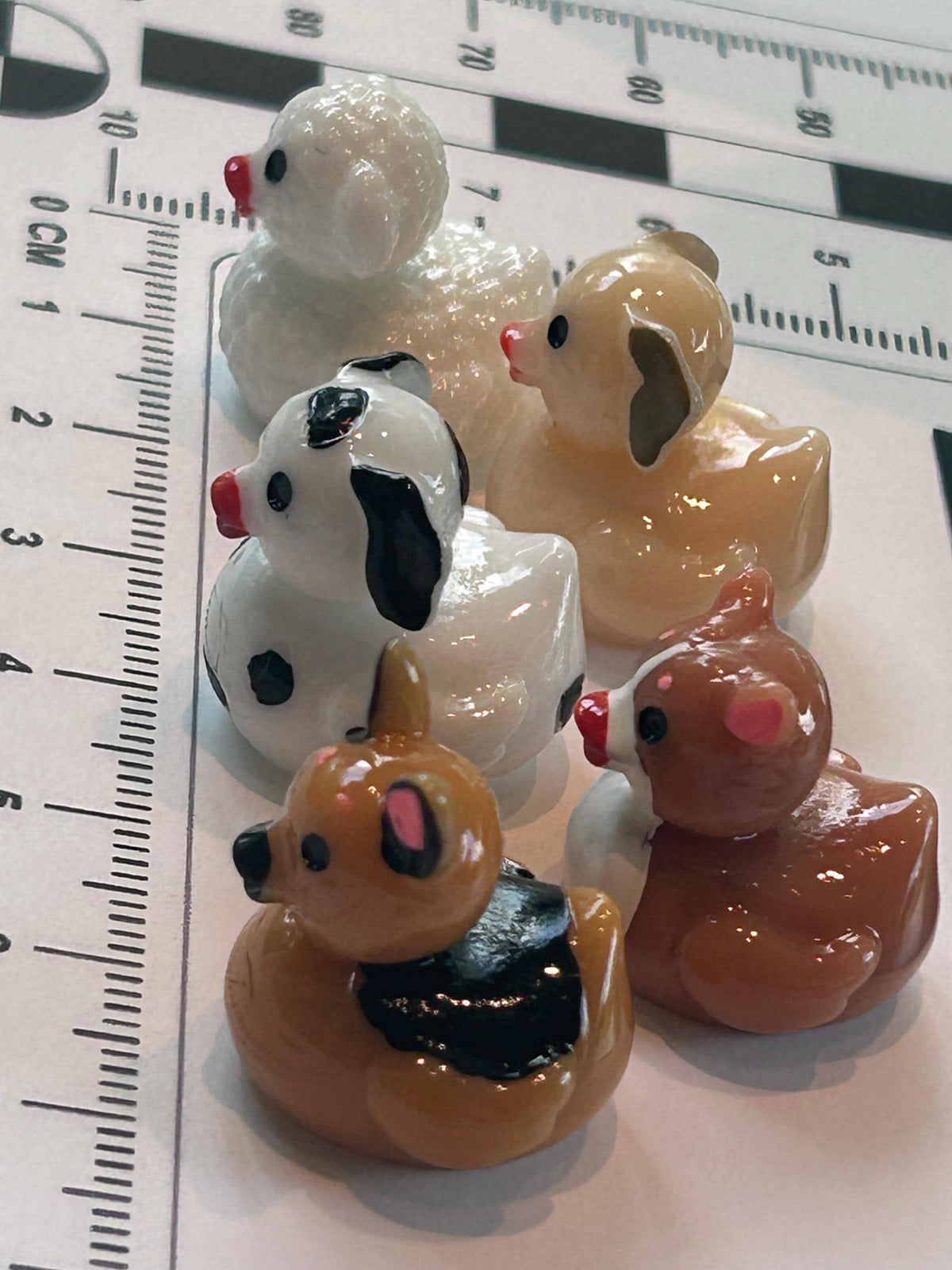 Set of 5, Puppy Dog Themed Mini Resin Ducks, Magnetic or Non-Magnetic, Optional Personalized Duck Hiding Tags