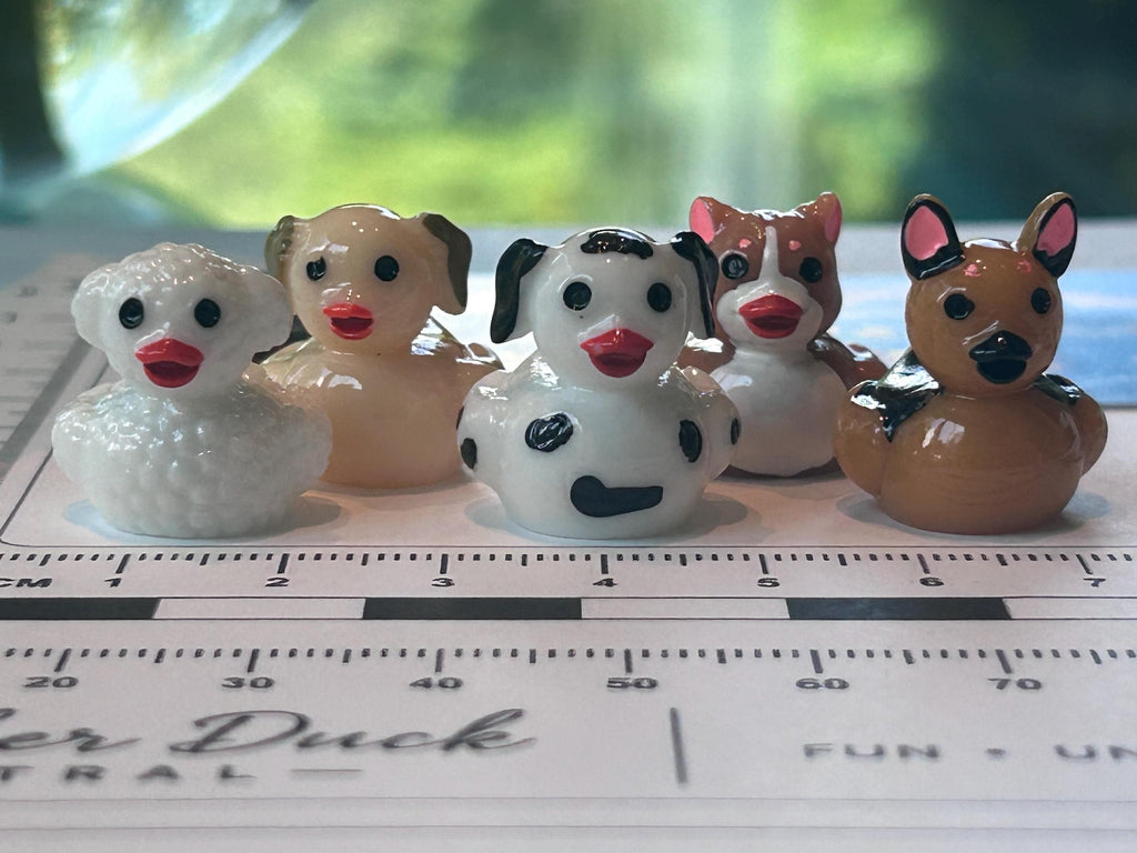 Set of 5, Puppy Dog Themed Mini Resin Ducks, Magnetic or Non-Magnetic, Optional Personalized Duck Hiding Tags