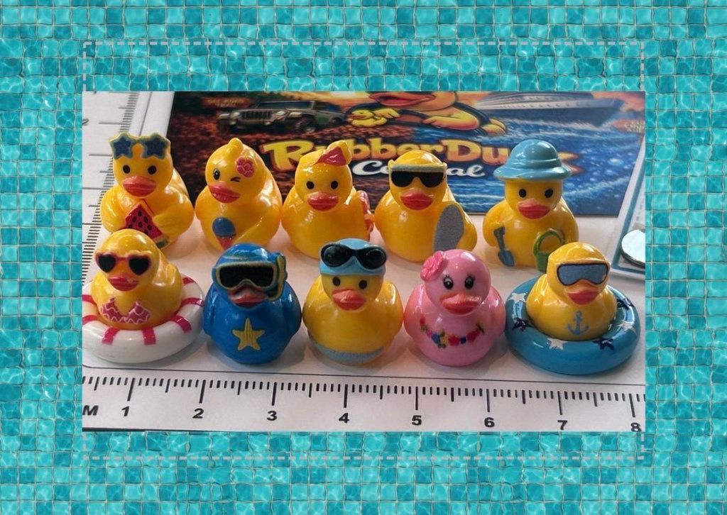 Set of 10, Beach Summer Vacation Themed Mini Resin Ducks, Magnetic or Non-Magnetic, Optional Personalized Duck Hiding Tags