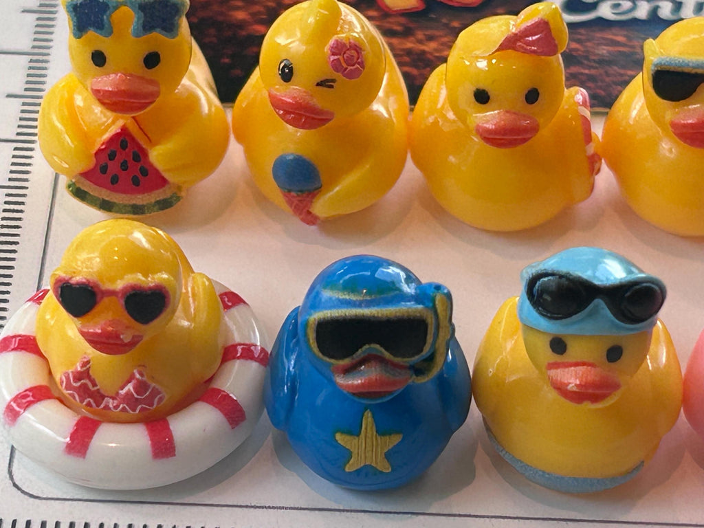 Set of 10, Beach Summer Vacation Themed Mini Resin Ducks, Magnetic or Non-Magnetic, Optional Personalized Duck Hiding Tags