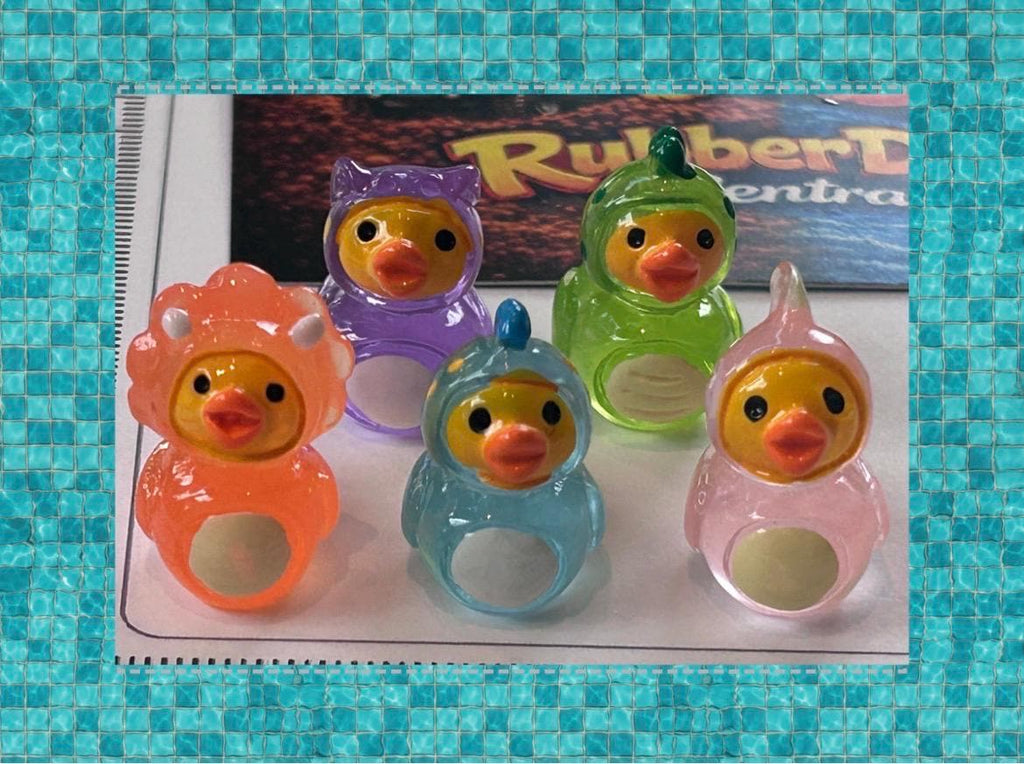 Set of 5, Glow-in-the-Dark Dinosaur Themed Mini Resin Ducks, Magnetic or Non-Magnetic, Optional Personalized Duck Hiding Tags