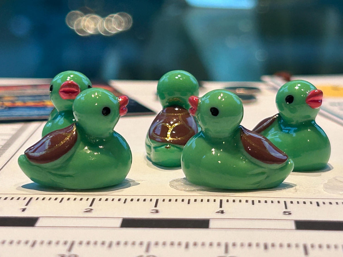 Set of 5, Turtle Themed Mini Resin Ducks, Magnetic or Non-Magnetic, Optional Personalized Duck Hiding Tags